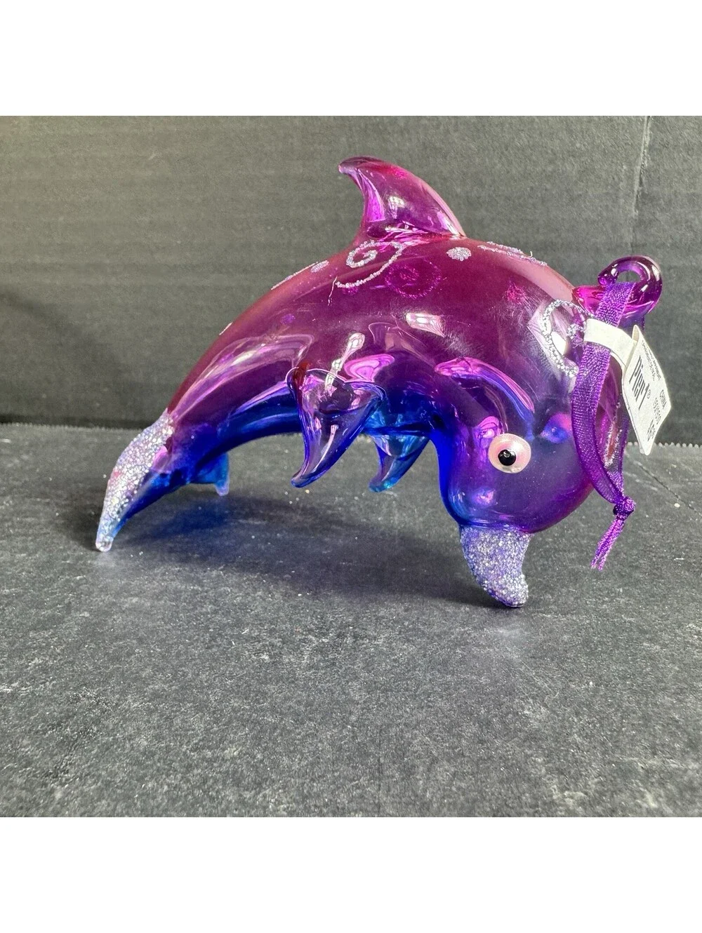Pier 1 Blown Glass Dolphin Christmas Ornament Nautical Beach Decoration NEW